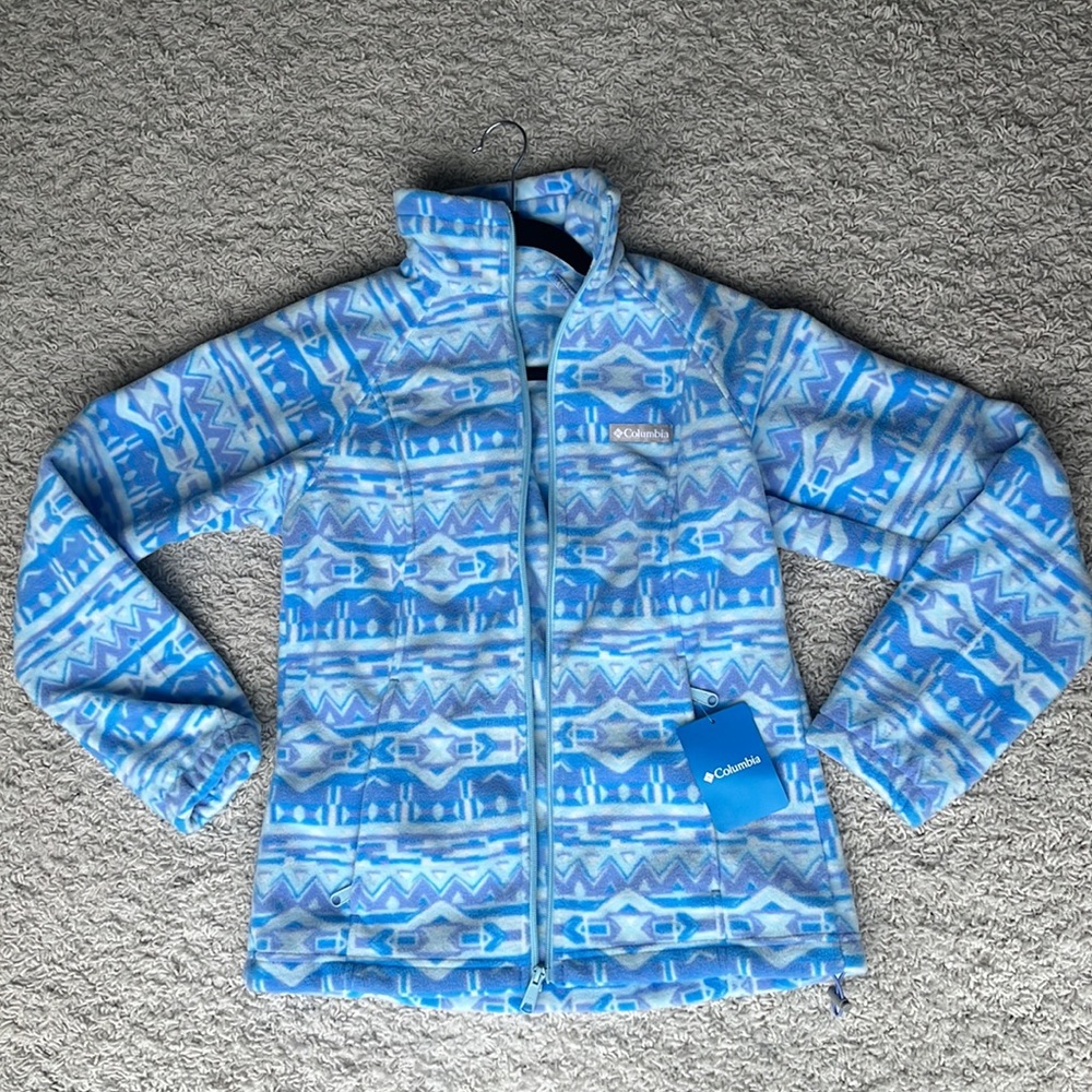 🆕 NWT Columbia blue, purple & white pattern full zip jacket in size small